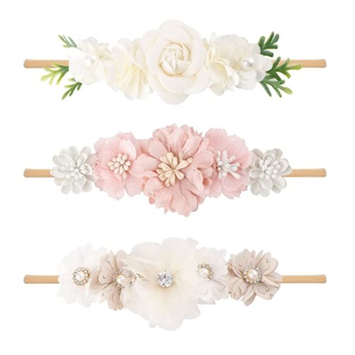 Baby Girl Floral Headband Nylon Flower Crown Elastic Hairband 3pcs Hair Accessories Gift for Girls (31#)