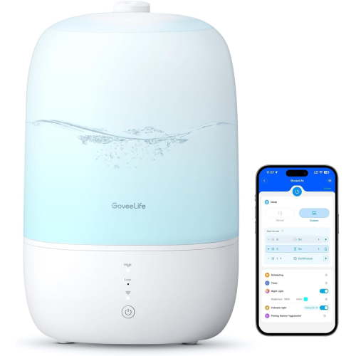 Smart Humidifiers for Bedroom, 3L Top Fill Cool Mist with Essential Oil Diffuser, Humidity Control, WiFi Air Humidifier Night Light, Baby, Plants, Home, Work Alexa