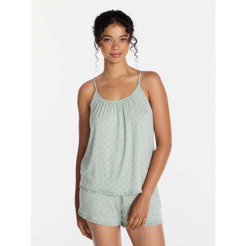 Joyspun Women’s Modal-Blend Ruffle Trim Cami and Shorts Sleepwear Set, 2-Piece, Sizes XS-3X
