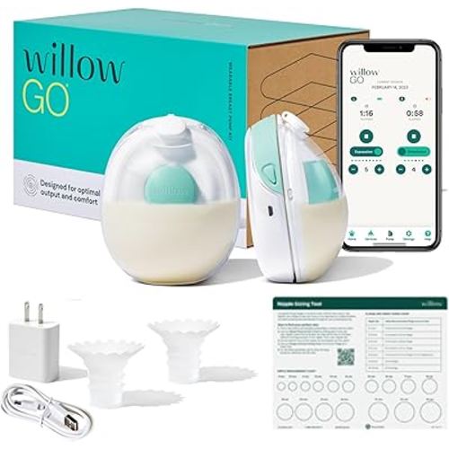 Willow Go - Hands Free Breast Pump - Wearable Breastfeeding Pump - Portable, Electric, Cordless, & 9 Levels of Hospital Grade Suction Strength - Postpartum Essentials - Double Breast Pump