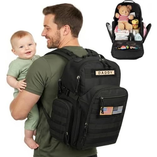MIRACOL Diaper Bag Backpack for Dad: 40L XL Capacity Fits 1-3 Days Trip - Military Style with Daddy Patch for Active Dads - Ideal Gift for New Fathers & Husbands