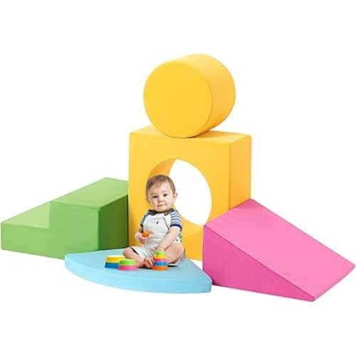 Toddler Climbing Toys Indoor, 5-Piece Colourful Foam Climbing Blocks for Toddlers 1-3 Years Old, Soft Play Climbing for Toddlers, Modular Crawling & Sliding Play Set for Home & Kindergartens