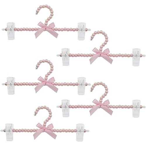 13 inch Pearl Hanger Pants Hangers with Clip,Cute Ribbon Bow Hanger Clip Hangers for Wedding Dress Bride Bridesmaid Lingerie