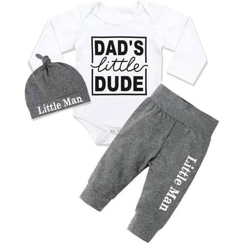 Fommy Newborn Baby Boy Clothes New to The Crew Letter Print Romper+ Pants+Hat 3PCS Outfit