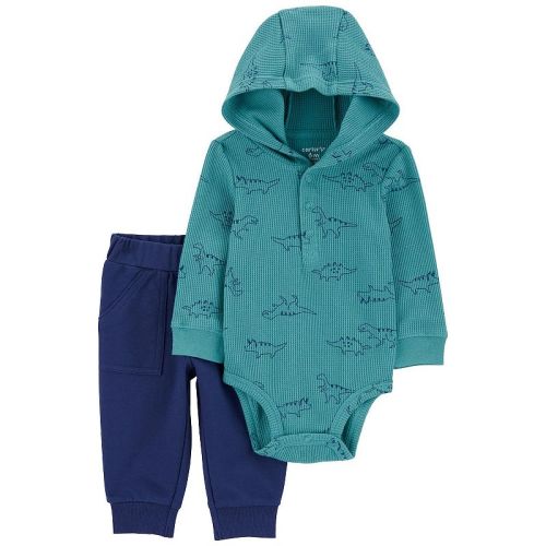 Baby Boy Carter's Hooded Dinosaur Print Bodysuit & Pants Set