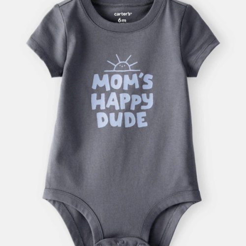 Baby Boy 'Mom's Happy Dude' Short-Sleeve Graphic Bodysuit - Grey | Carter's
