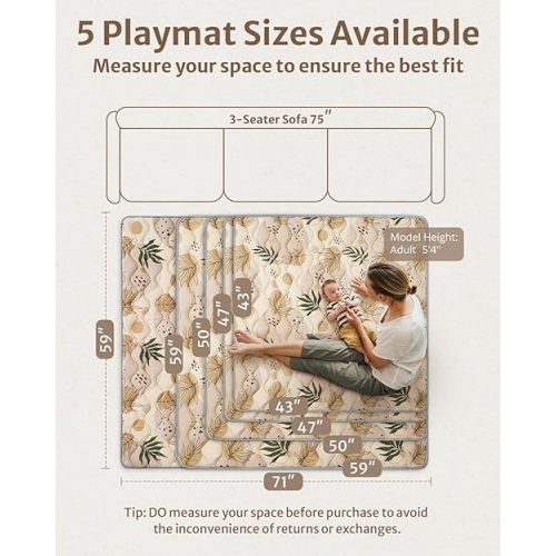 Blissful Diary Baby Play Mats for Floor, 50x50 Playpen Mat, Thick Cushioning Padding Foam Playmat for Baby and Toddlers Infants, Non-Slip & Machine Washable, Earth Tones Design