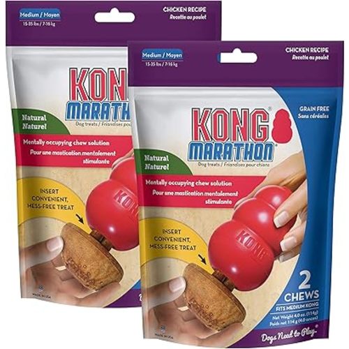 KONG Marathon - Pet Supplies for Training & Playtime - Healthy Dog Treat for KONG Dog Toys - For Medium Dogs - Chicken Flavor - 2 Pack (4 Pieces Total)