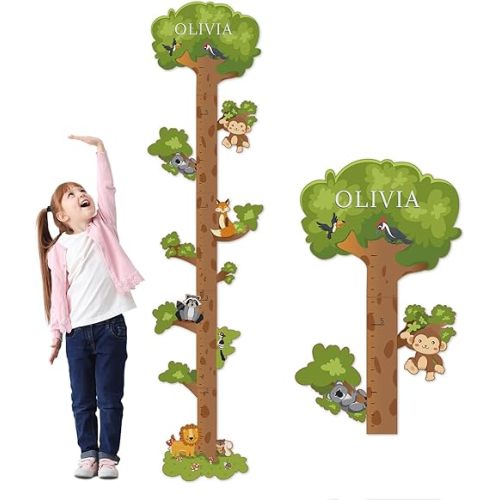 Personalized Name Growth Chart for Kids – Wooden Tree Wall Height Chart, Children's Height Measurement Ruler 62.5" x 14.9"