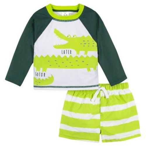 Gerber Baby & Toddler Boys' Two-Piece Swim Trunks and Long Sleeve Rash Guard Set - Later Gator - 3-6 Months