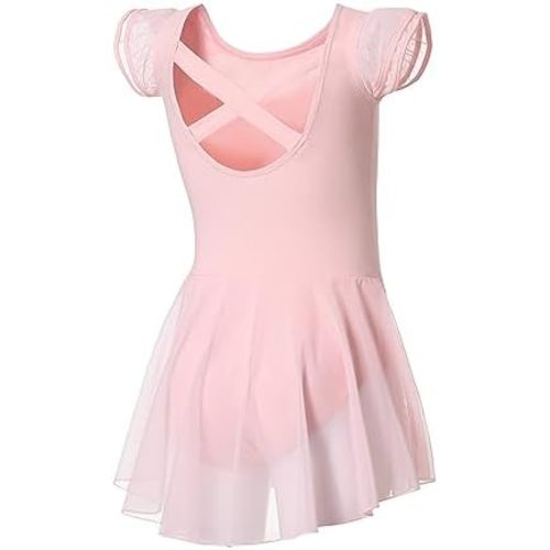 DIPUG Ballet Leotards for Girls Ballet Leotard with Skirt Toddler Dance Leotards Flutter Sleeve and Criss-Cross Back