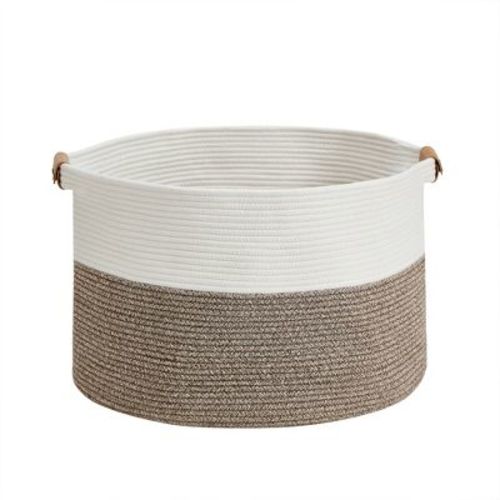 VECELO Woven Storage Basket Decorative Coiled Rope Basket Washable Woven Laundry Basket Round