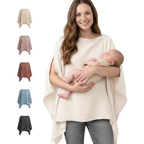 Konssy Muslin Nursing Cover for Women, 360° Full Privacy Poncho