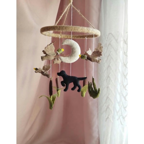 Duck Hunting Baby Mobile, Dog Baby Mobile, Labrador Nursery Mobile, Hunting Nursery Decor, Hunting Dog decor, Felt Mallard Duck Mobile,01365
