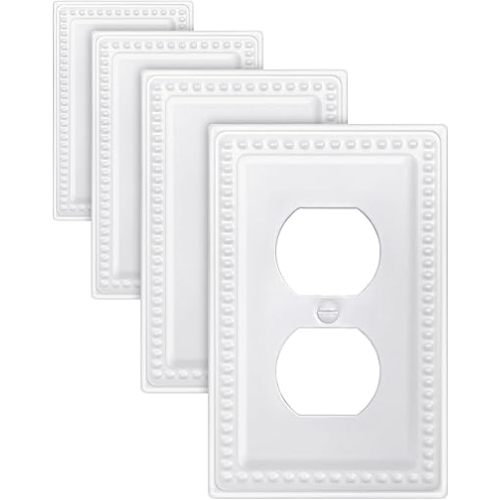 4-Pack Duplex Outlet Cover, Decorative Beaded Pure White Wall Plate, for Electrical Outlet, Light Switch, 3.15''*4.88'', Midsize