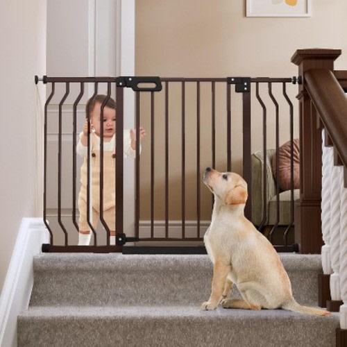 GROWNSY Baby Gate for Stairs, 29"-43" Pressure Mounted Pet Gate for Doorways-Auto Close Dog Gate with Easy Installation, Brown