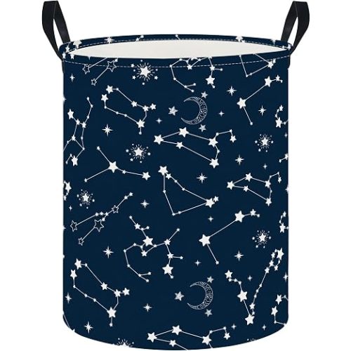CLOCOR Large Blue Round Laundry Hamper,Waterproof Storage Basket,Gift Basket(Starry Sky)