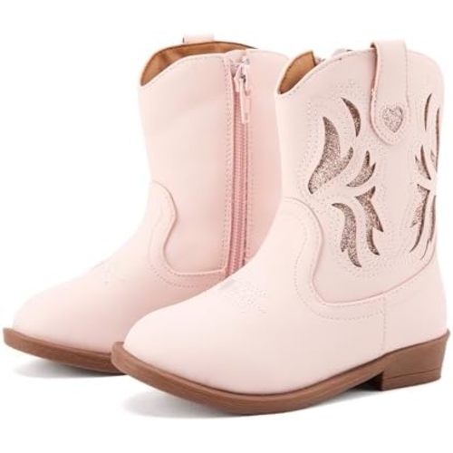BMCiTYBM Toddler Little Girls Cowboy Cowgirl Boots Kids Pointed Toe Western Boots Mid Calf Side Zipper Riding Shoes for All Seasons (Toddler/Little Kid)