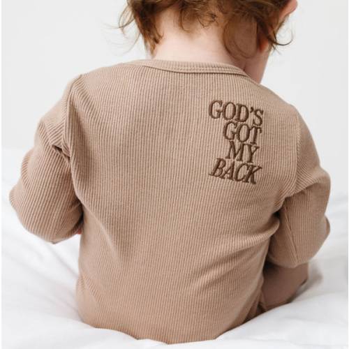 God's Got My Back Beige PJ Footless Onesie Ribbed Cotton-Bamboo Blend