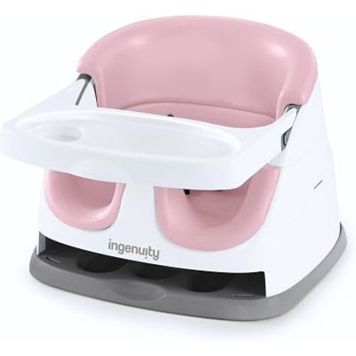 Ingenuity Baby Base 2-in-1 Booster Feeding and Floor Seat with Self-Storing Tray - Peony