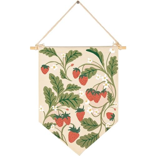 Nursery Baby Room Playroom Bedroom Door Decoration-Baby,Shower,Birthday Christmas Gift for Boy Girl Kid-Fields Wall Art Canvas Hanging Flag Banner Pennant Wall Sign Decor-Strawberry