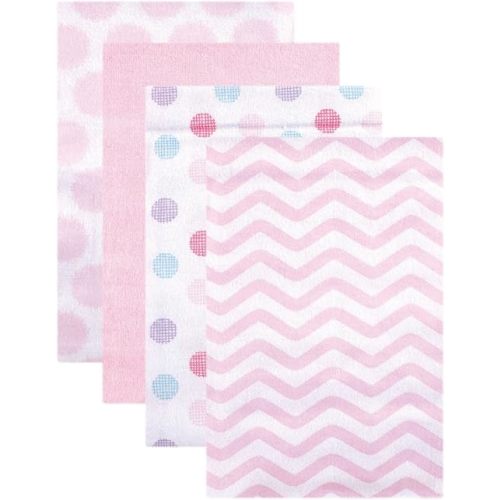 Luvable Friends Unisex Baby Cotton Flannel Receiving Blankets, Pink Dots 4-Pack, One Size