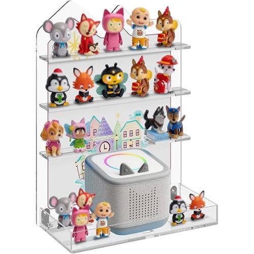 NIUBEE Magnetic Acrylic Tonie Shelf, 5mm Thick – Wall Mounted Storage for 26+ Tonies, Fits 1st & 2nd Gen Toniebox, Clear Floating Display with Charging Hole, for Kids Bedroom (Clear)