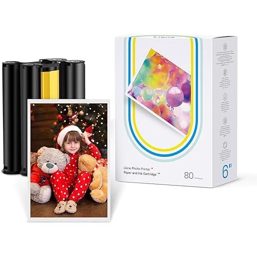 Liene Amber M100/M200/M110/M210 4x6" Photo Printer 80 Sheets Photo Paper & 2 Ink Cartridges Refill, Dye Sublimation, Only for Liene DHP512/DHP513/DHP514/DHP515 Printer, for Display, Framing, Scrapbook