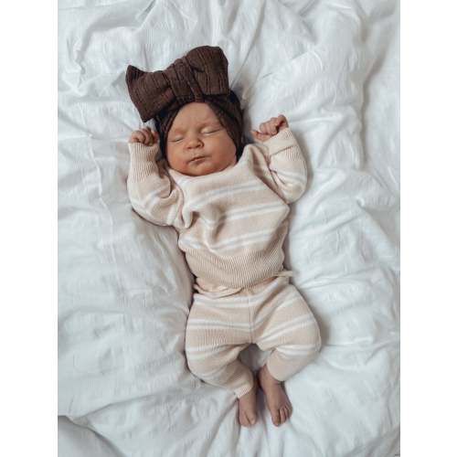 POINTELLE TOPKNOT BOW HEADBAND - CHOCOLATE