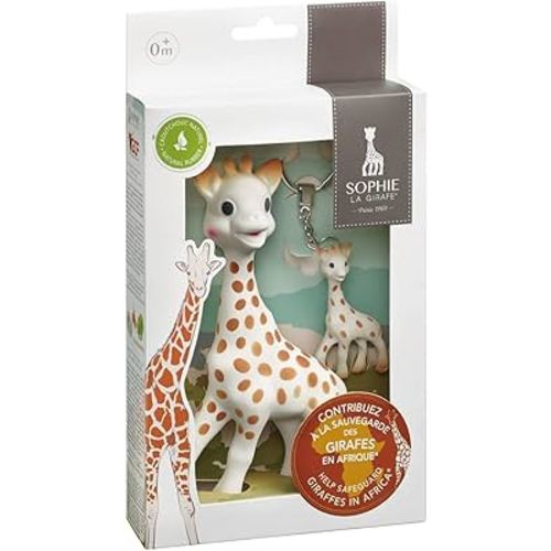 Sophie la girafe Giraffe Conservation Foundation Set | Includes Girafe & a Mini Girafe Keychain | Born in Paris | | Natural Rubber | Designed for Teething Babies