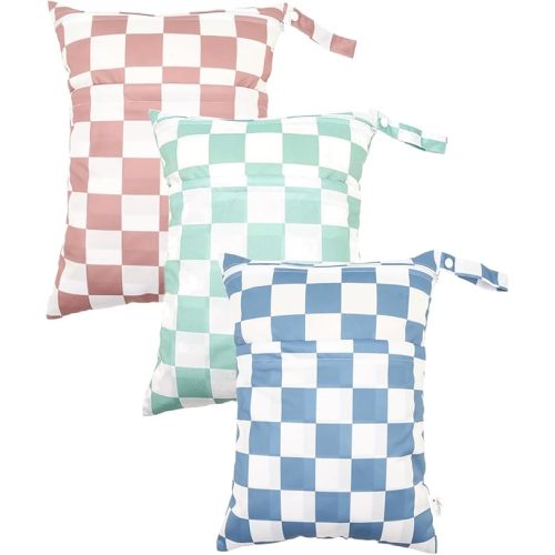 Wet Dry Bag Reusable Waterproof Swimming Bag Travel Beach Pool Yoga Gym Bag for Baby Cloth Diaper Swimsuits Wet Clothes Two Zipper Pockets 3 Pack 3L24