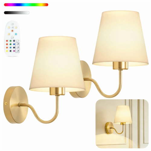 DAYBETTER Battery Operated Wall Sconces Set of 2, 3 ColorTems & RGB Cordless Rechargeable Warm Lights with Remote Control for Home Decor