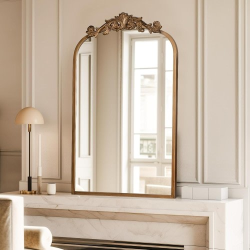 19x31" Gold Traditional Vintage Ornate Baroque Arched Mirror Arched Wall Mirror