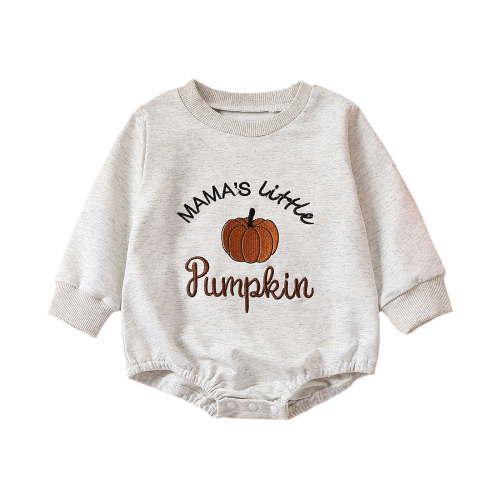 Bysome Halloween Onesie Baby Boy Girl Letter Pumpkin Print Romper Long Sleeve Crew Neck Grey Comfortable Casual Fall Winter Halloween Onesies For Baby Size 0-3 Months
