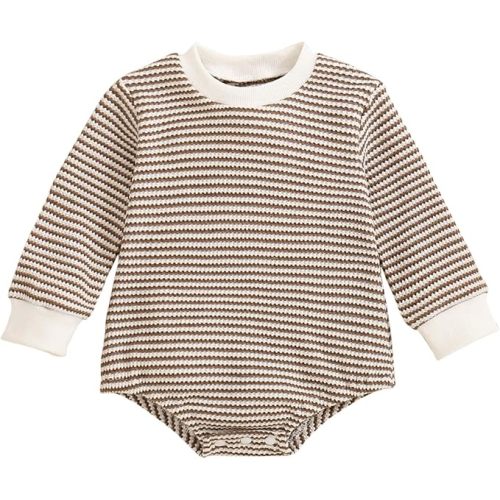 Baby Sweatshirt Romper Boy Girl Waffle Knit Long Sleeve Striped Romper Oversized Sweater Newborn Fall Winter Clothes