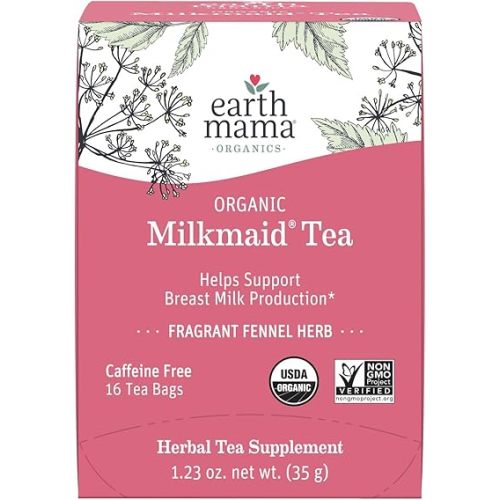 Earth Mama Organic Milkmaid® Tea | Lactation Support Herbal Tea Bags for Breastfeeding, Decaf Lactation Supplement for Increased Breast Milk Production, With Milk Thistle & Fenugreek (16 Count)