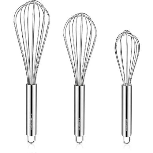 3-Pack Stainless Steel Whisk Set, Kitchen Utensils for Cooking