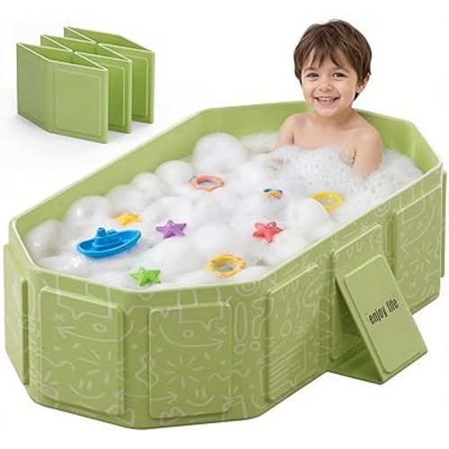 Collapsible Baby Bathtub for Newborn to Toddler, Foldable Toddler Bathtub with Drain Plug, Non-Slip Portable Infant Bath Tub for Travel, Storage & Outdoor Use, Green