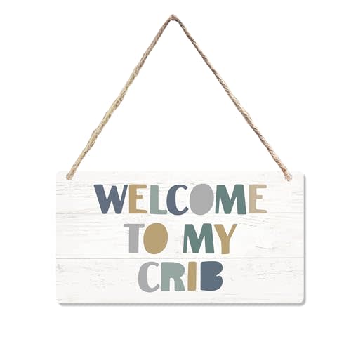 CGBHW Welcome to My Crib Wooden Sign, Cute Nursery Hanging Sign Wall Decor, Gift for Newborn Boy Girl, Nursery Kids Son Teen Baby Room Toddlers Bedroom Playroom Door Decor 12 x 6 Inch 106