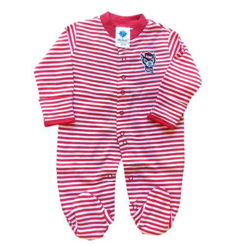 NC State Wolfpack Infant Red and White Striped Wolfhead Footed Romper – Red and White Shop