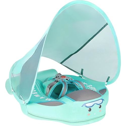 Mambobaby Non-Inflatable Baby Pool Float with Tail and Canopy UPF 50+ Sun Protection No Flip Over Infant Swim Float Skin-Friendly Mambo Float Swim Trainer Solid Baby Swimming Ring