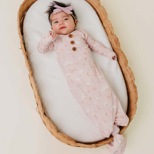 Wood Button Newborn Knotted Gown - Gigi