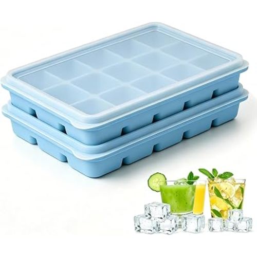 Ice Cube Trays with Lid, 2 Packs 30 Cubes Durable Stackable Flexible Silicone Ice Cube Trays for Freezer with Removable Silicone Lids for Baby Food, Whiskey, Cocktail, Coffee, BPA Free