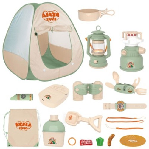 Contixo Kids Camping Gear Set, 18-Piece Pop Up Play Tent, Lantern, Binoculars Pretend Kitchen Outdoor Indoor Adventure Toys for Girls Boys Ages 3-12