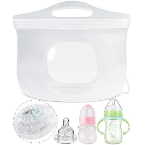2L Silicone Microwave Steam Sterilizer Bag for Baby Bottles, Reusable Sterilizing Bag for Breast Pump Accessories, Pacifiers and Teethers, Great for Home and On-The-Go