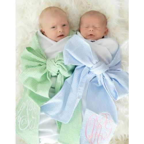 Seersucker Baby Swaddle with Receiving Blanket, Monogram , Baby Photo. Newborn