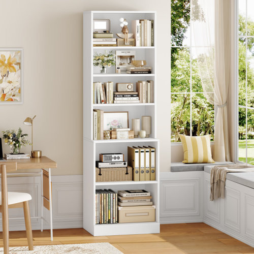 Latitude Run® 6-Tier 21.65''W X 73.23''H Standard White Bookcase, Tall Bookshelf | Wayfair