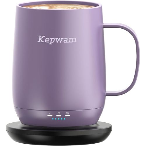 Kepwam Self Heating Coffee Mug T2, 16oz Smart Heated Coffee Mug, 150 Min Battery Life - Hot up to 149℉ Temperature Control Coffee Mug Warmer, Gifts for Dad Mom (No APP)