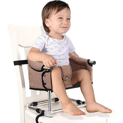 Booster Seat for Dining Table: Portable Toddler Booster Chair with Safety Buckle and Height Adjustable, Baby Feeding High Chair for Home Travel - Brown