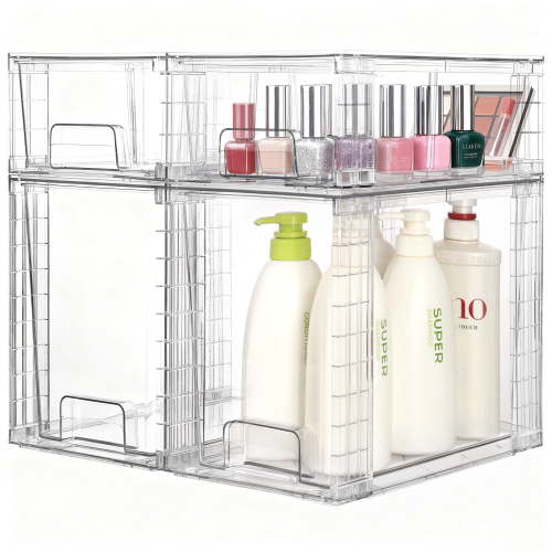 Vtopmart 4 Pack Large Stackable Plastic Storage Drawers, Acrylic Clear Plastic Organizer Bins for Makeup, Cosmetics, Bathroom Closet Undersink Organizer, 2 High+2 Small